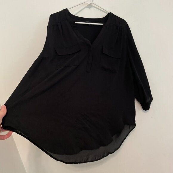TORRID 2 Plus Size Harper 3/4 Sleeve Pullover Blouse Solid Black Georgette Work - Picture 11 of 16